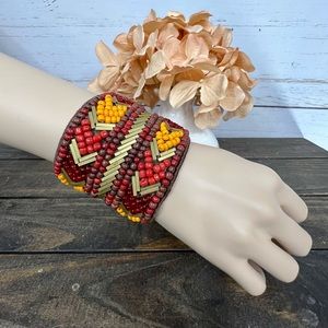 ALTAR'D STATE  "Sunset" Hand-Beaded Wide Cuff Snap Closure Bracelet